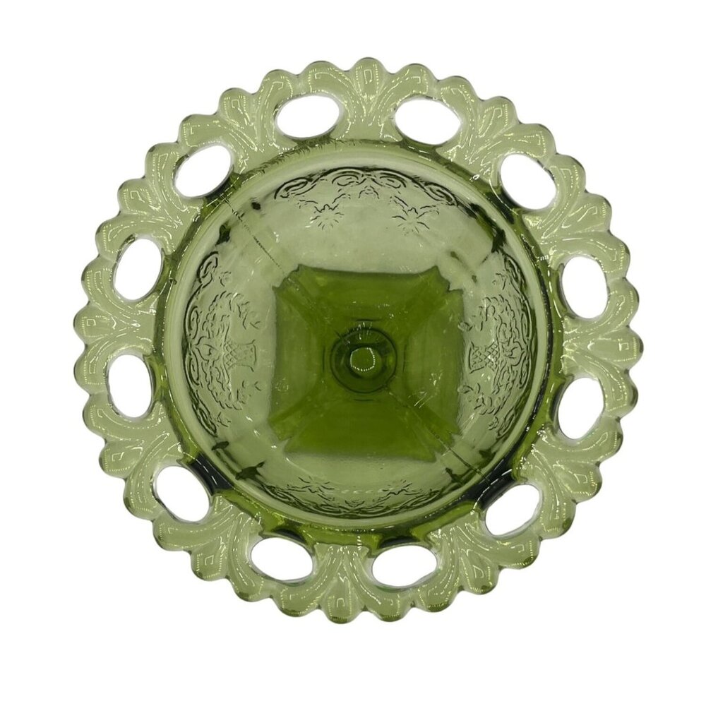 Vintage Green Glass Dessert Bowls Set Of 2 With Decorative Rim Floral Design - Picture 15 of 15